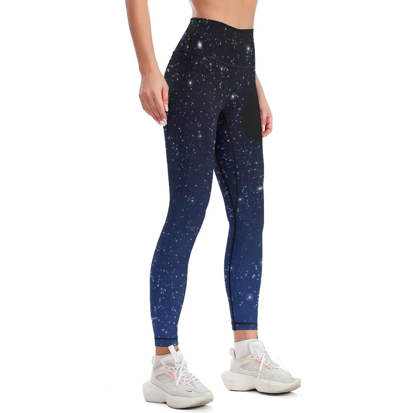 Stars and Crescent Moon, Deep Blue to Black Leggings Pants sport active wear legings for fitness Womens Leggings