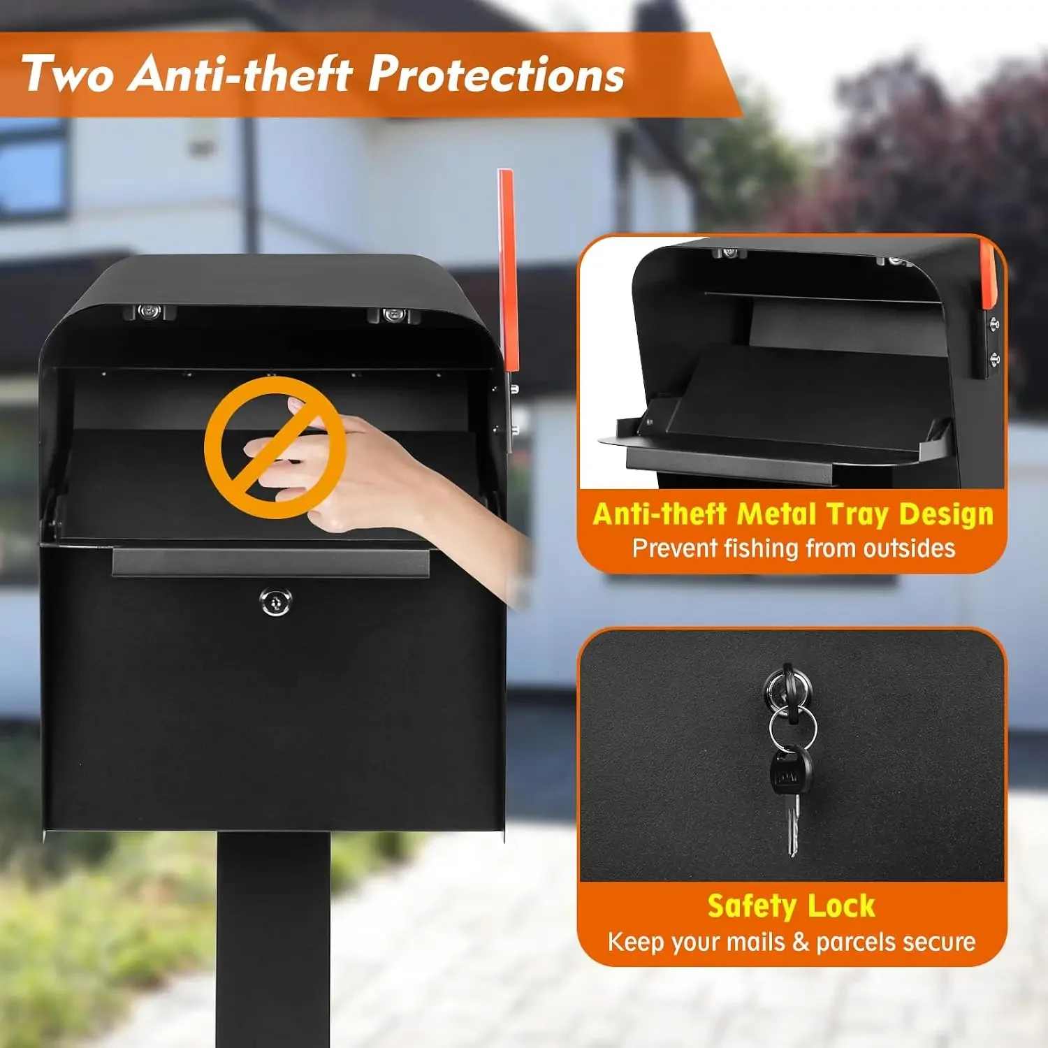 Extra Large Locking Mailbox with Post for Outside, Heavy Duty Base Plate Included, 21.6