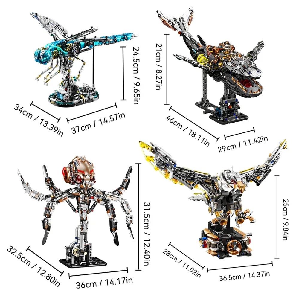 

Dragonfly Octopus Whale Eagle Model Mechanical Animal Building Blocks Creative Technical MOC Bricks STEM Gift Adults Kids