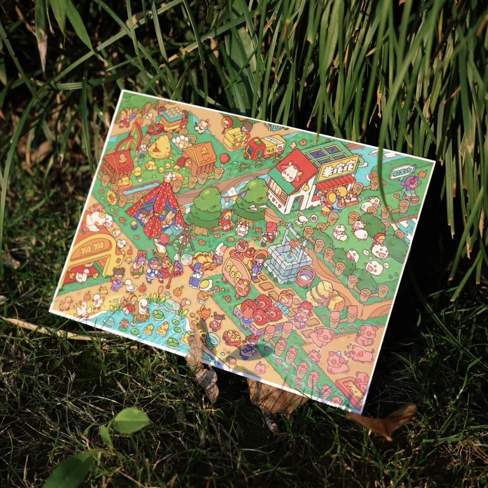 LumaToys Landschaftsaufkleber 3D Cartoon Ranch Farm Library Miniaturszene Stereoaufkleber Festival Geburtstagsgeschenk für Kinder