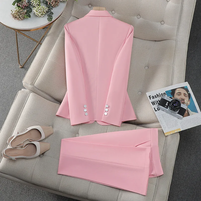 2025New Spring Autumn Winter Pink Blazer Jacket for Women Long Sleeve Professional Suit Workwear Formal Wear