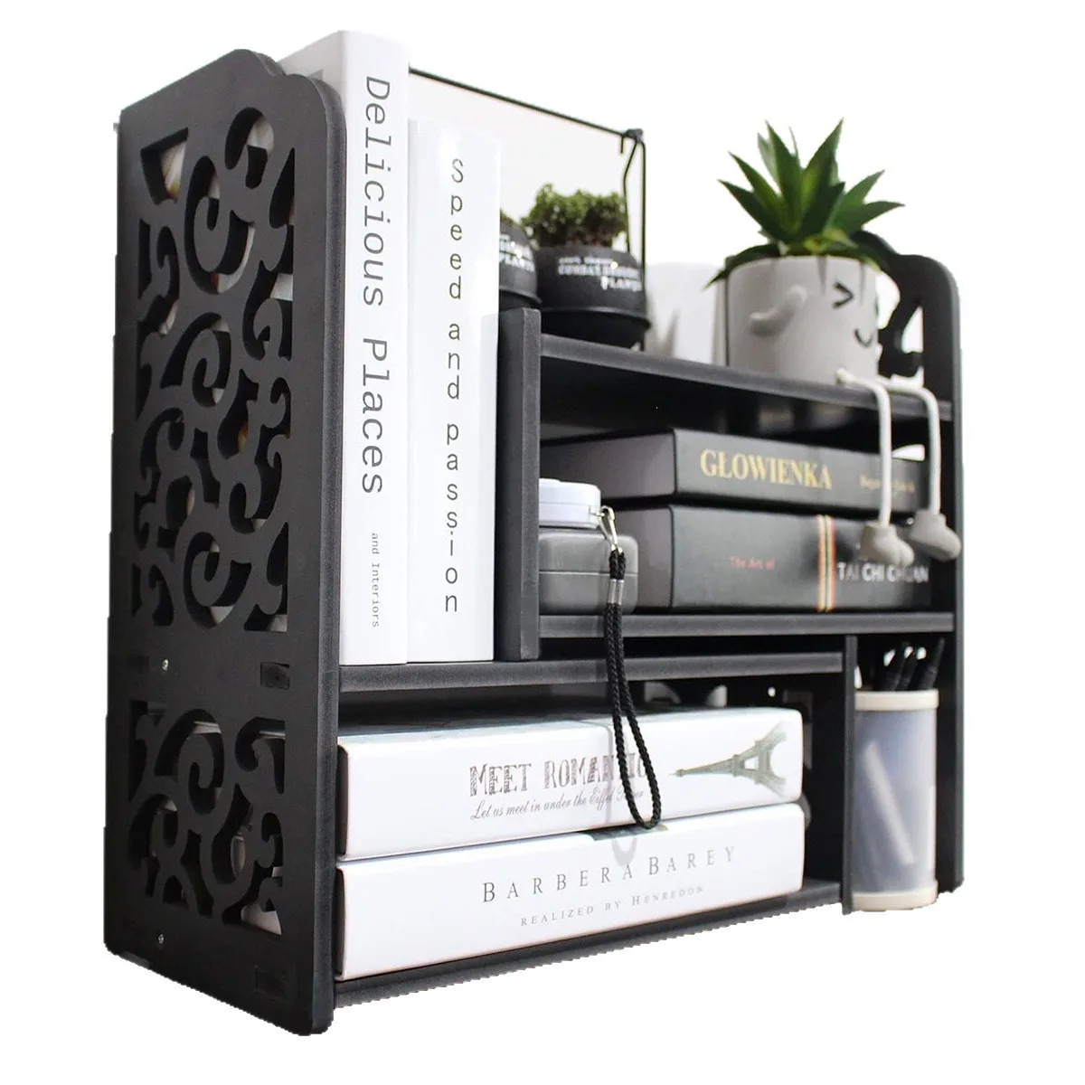 

No Punching Simple Modern Desktop Wood Plastic Board Book Storage Shelf Movable Dustproof Computer Desk Office Small Bookshelf