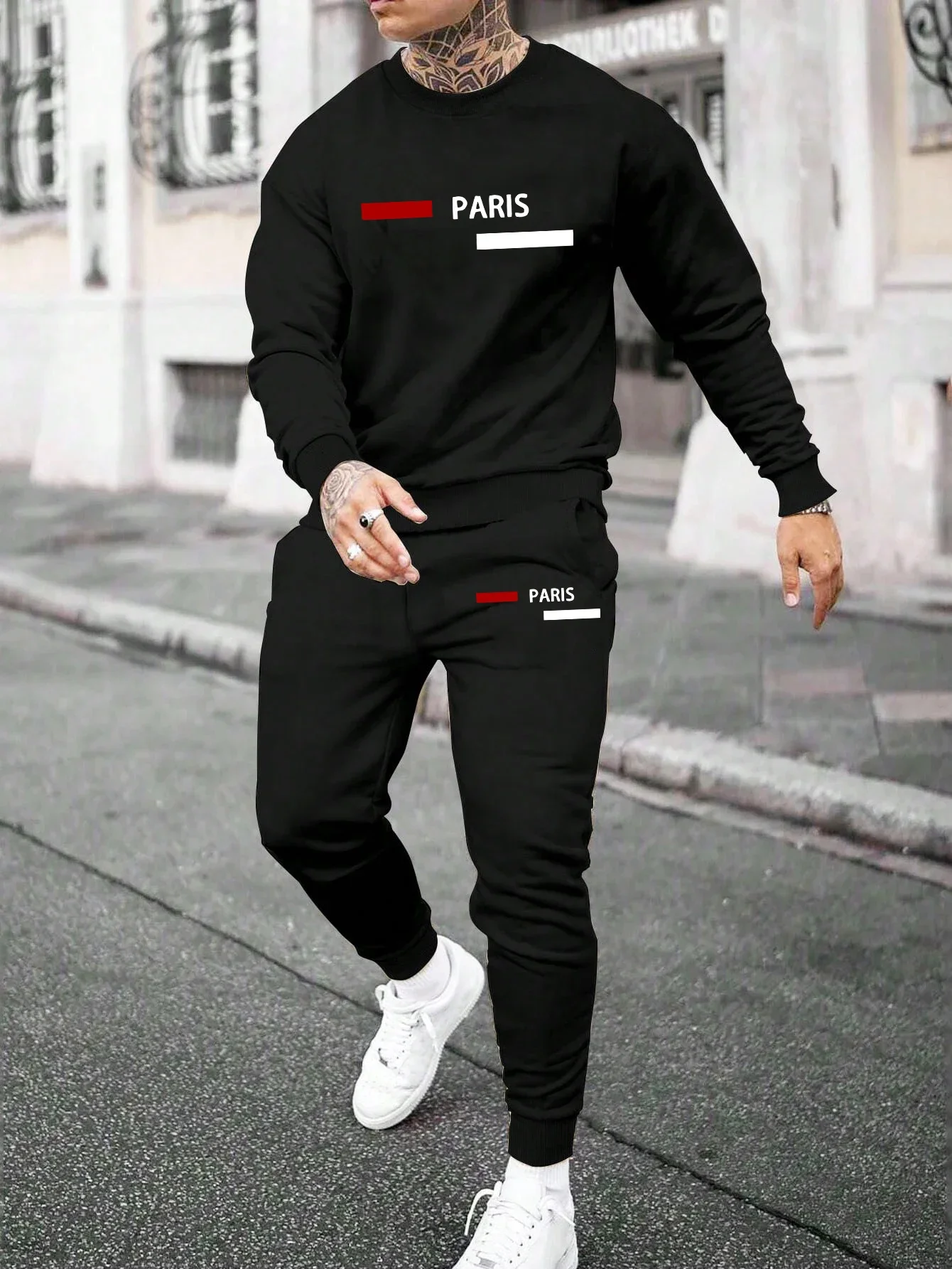 New in Mens Tracksuit Printing Single Piece O Neck Sweatshirt Sweatpants Man Clothing Casual Office Hoodies Jogging Streetwear