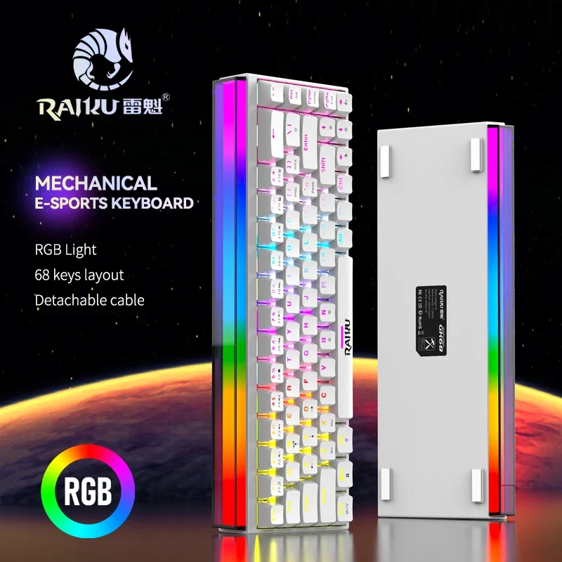 GK68 Wired Gaming Keyboard FPS 68-Key Hot-Swappable Light Strip Design Cool Lighting Effects Lightweight and Portable