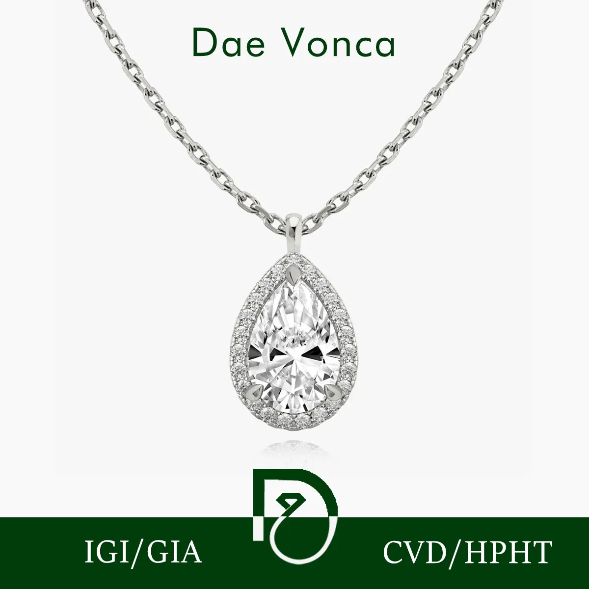 

Pear Shaped Diamond Necklace Charm 18K White Gold 0.5-3.0ct IGI Certified Lab Grown Genuine Diamond Classic Halo Diamond Pendant