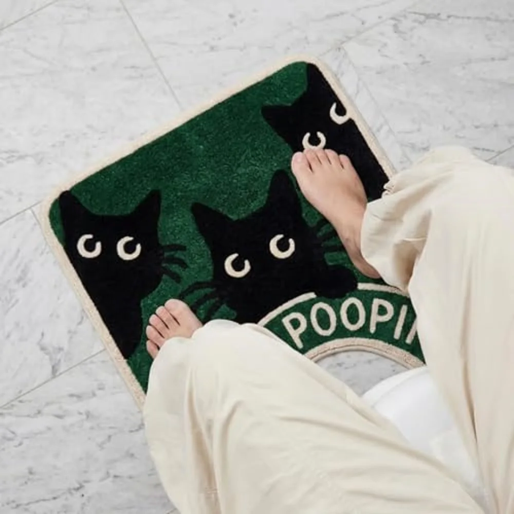 Toilet Rug U-Shaped - are You Pooping? Funny Black Cat Rug, 24''x20'' Inch Non-Slip Toilet Mat, Soft Absorbent Fun Bathroom Rugs