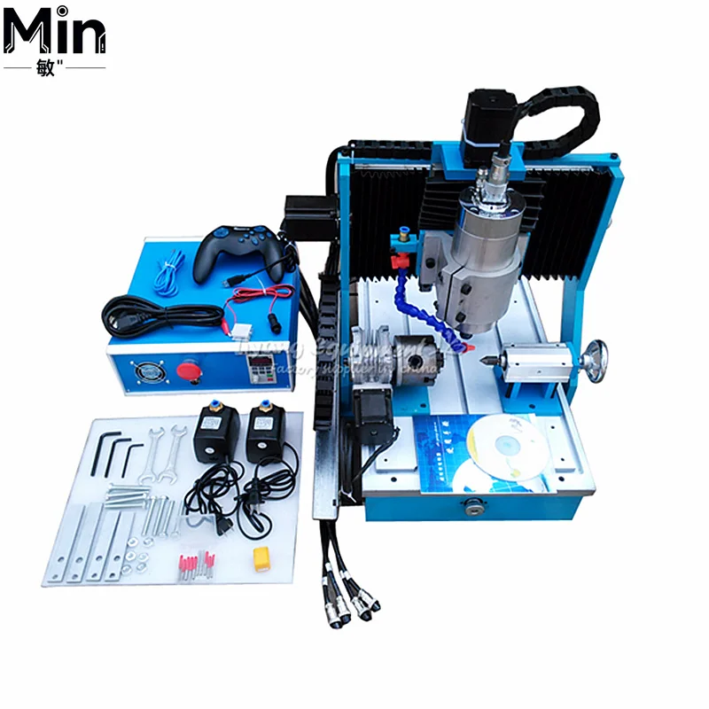 Square Line Rail 3040F 1.5kw 4 Axis CNC Router Wood Drilling Lathe with Rotary Axis Mach3 Wireless Handwheel