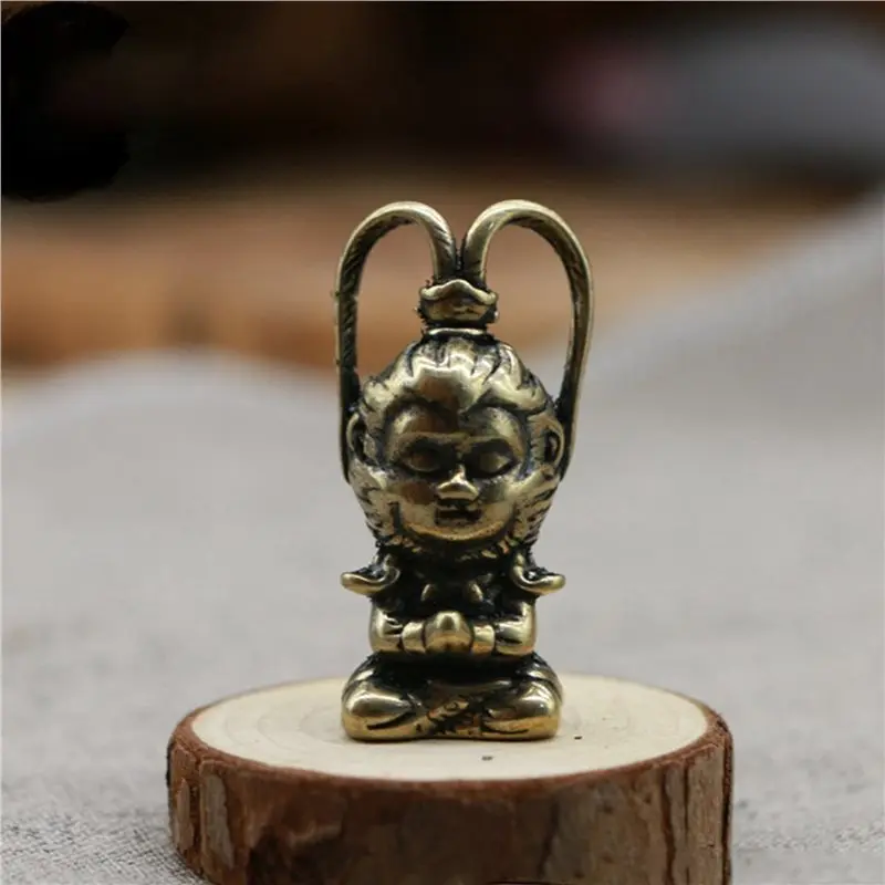 AB66-6X Copper Monkey King Figurine Sun Wukong Statue Decor Fish Tank Ornaments Housewarming Car Decoration Tea Pet
