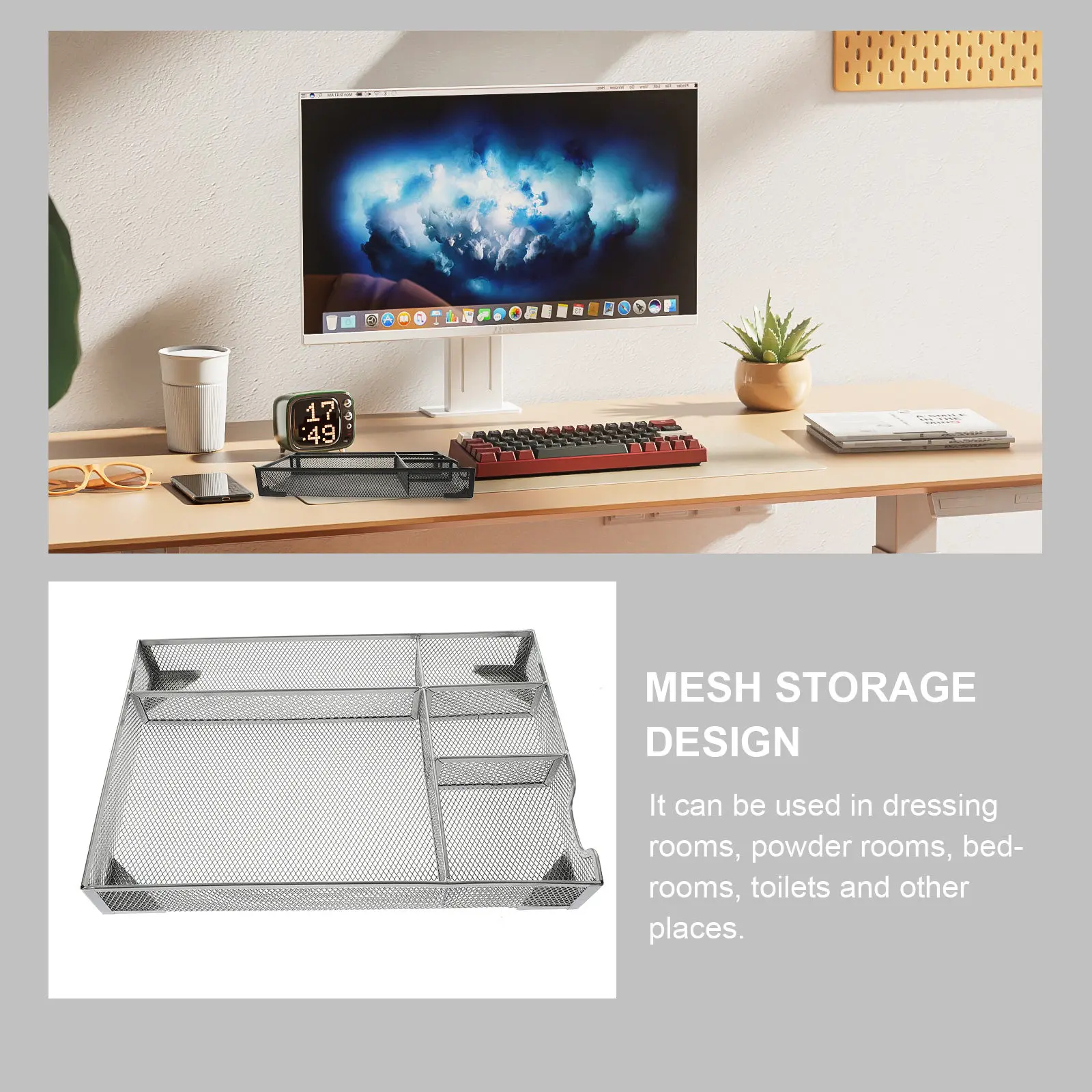 Metal Mesh Desktop Organizer Drawer for Bathroom Bedroom Dressing Room Powder Room Office Storage Aesthetic Document Magazine