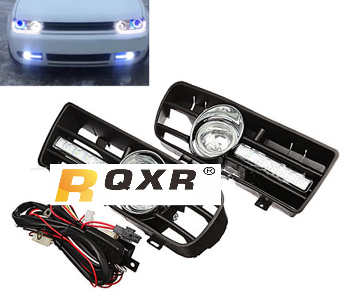 

Fit For Volkswagen VW Golf MK4 1998-2004 2Pcs H3 Fog Lights Grilles With LED DRL Lamp