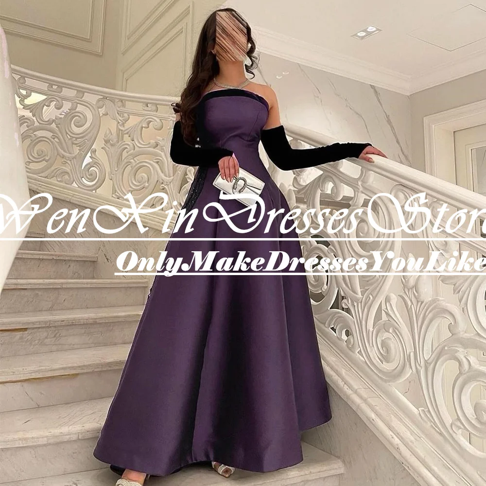 Elegant Party Dresses Woman Boat Neck Ankle Length Detachable Sleeve Satin Long Beaded Evening Gowns A-Line Saudi Arabia 2024