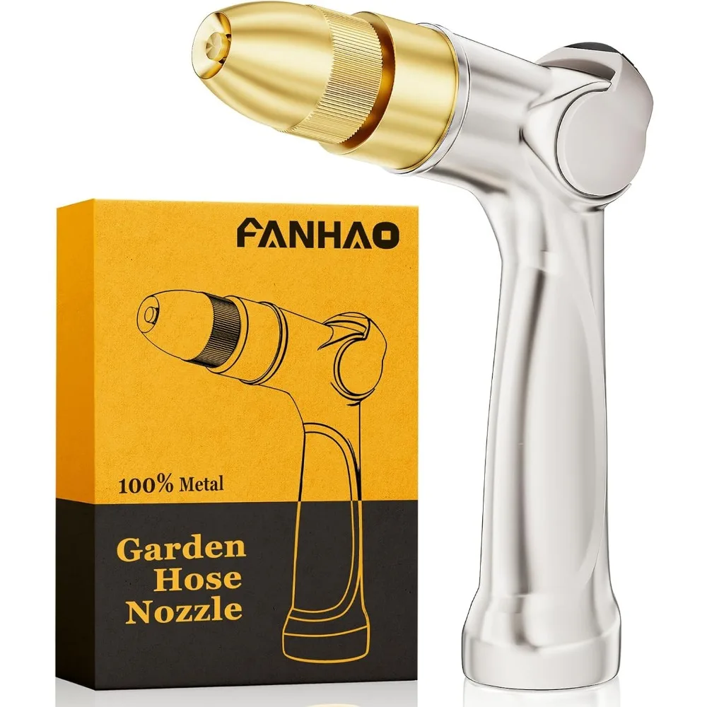 

FANHAO Professional Heavy Duty Garden Hose Nozzle, 100% Metal Thumb Control Water Nozzle with Brass Tip, High Pressure Adjustabl
