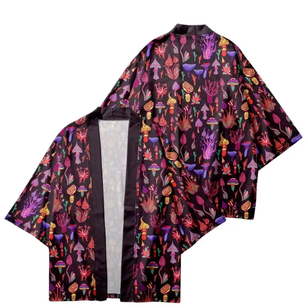 

Summer Samurai Kimono Men Japanese Fashion Retro Mushroom Print Haori Cosplay Streetwear Kimono Yukata Cardigan Robe Hot Sale