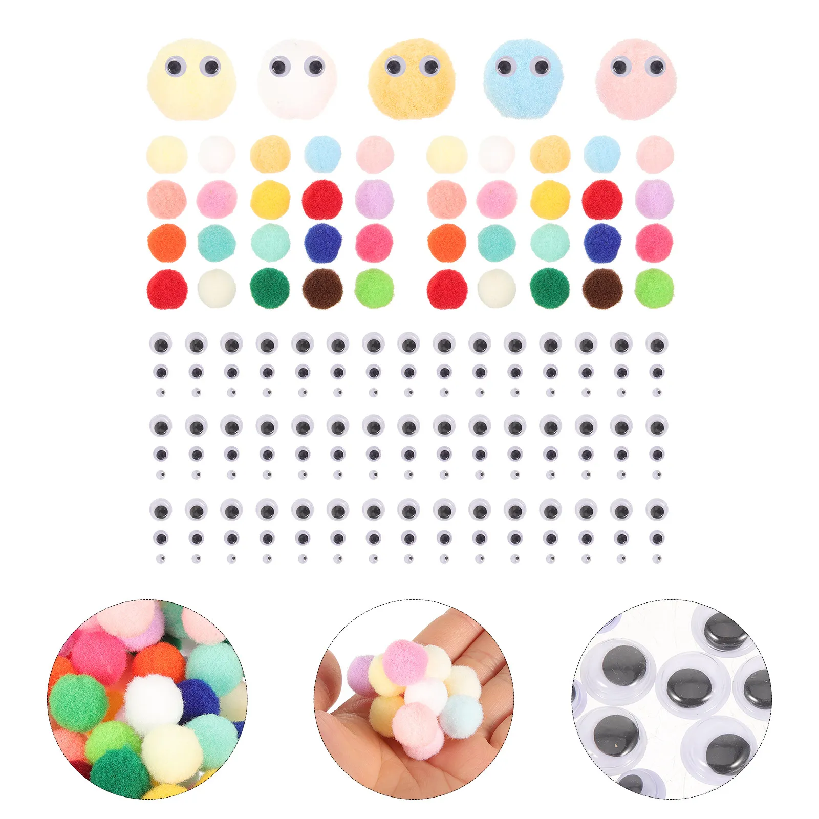 

1Set Decorative Pompom Balls DIY with Wiggle Eyes Nylon Yarn Durable Mini Pom Poms for Crafts Clothes Hats Bags Creative