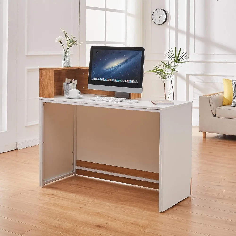 Modern Reception Counter Table with Cable Management, 47-Inch High for Retail, Lobby, Salon, and Bar Use