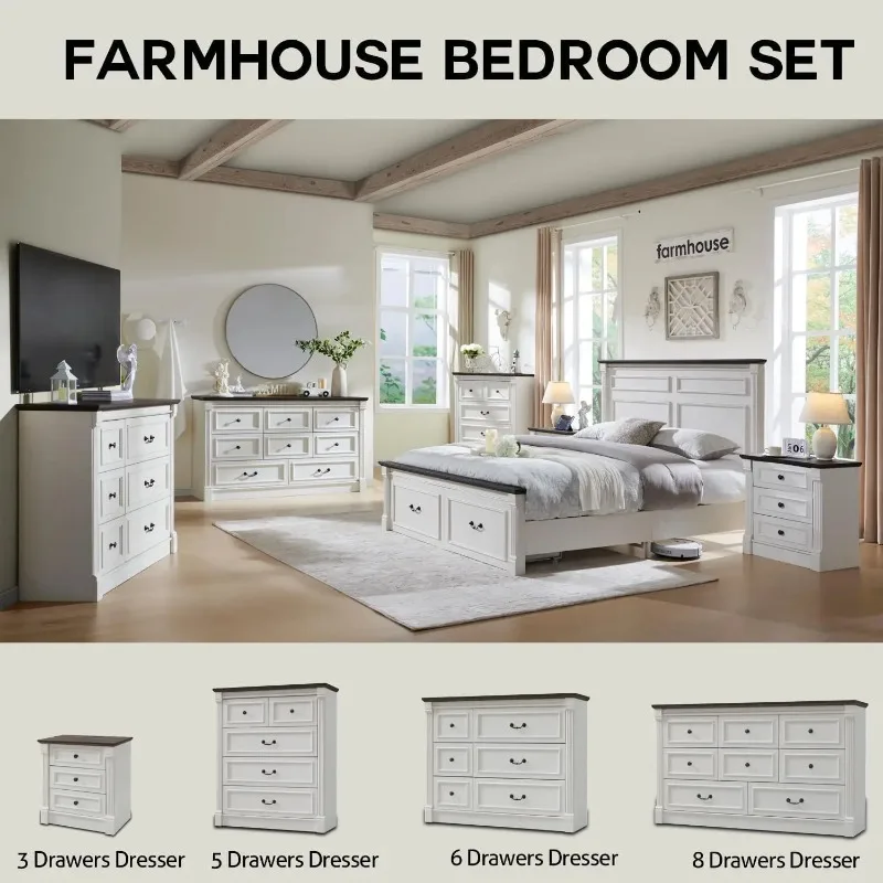 Farmhouse 8 drawer dresser, 61" wide large chest of drawers with Roman Columns, bedroom, hallway, living room, storage 4