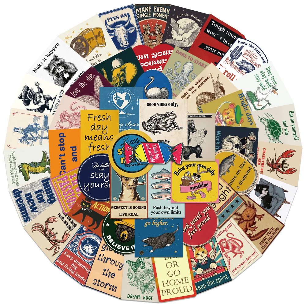 

50PCS Cartoon Retro American Inspirational Sticker Creative Graffiti Luggage Notebook Skateboard Water Cup Phone Case Waterproof