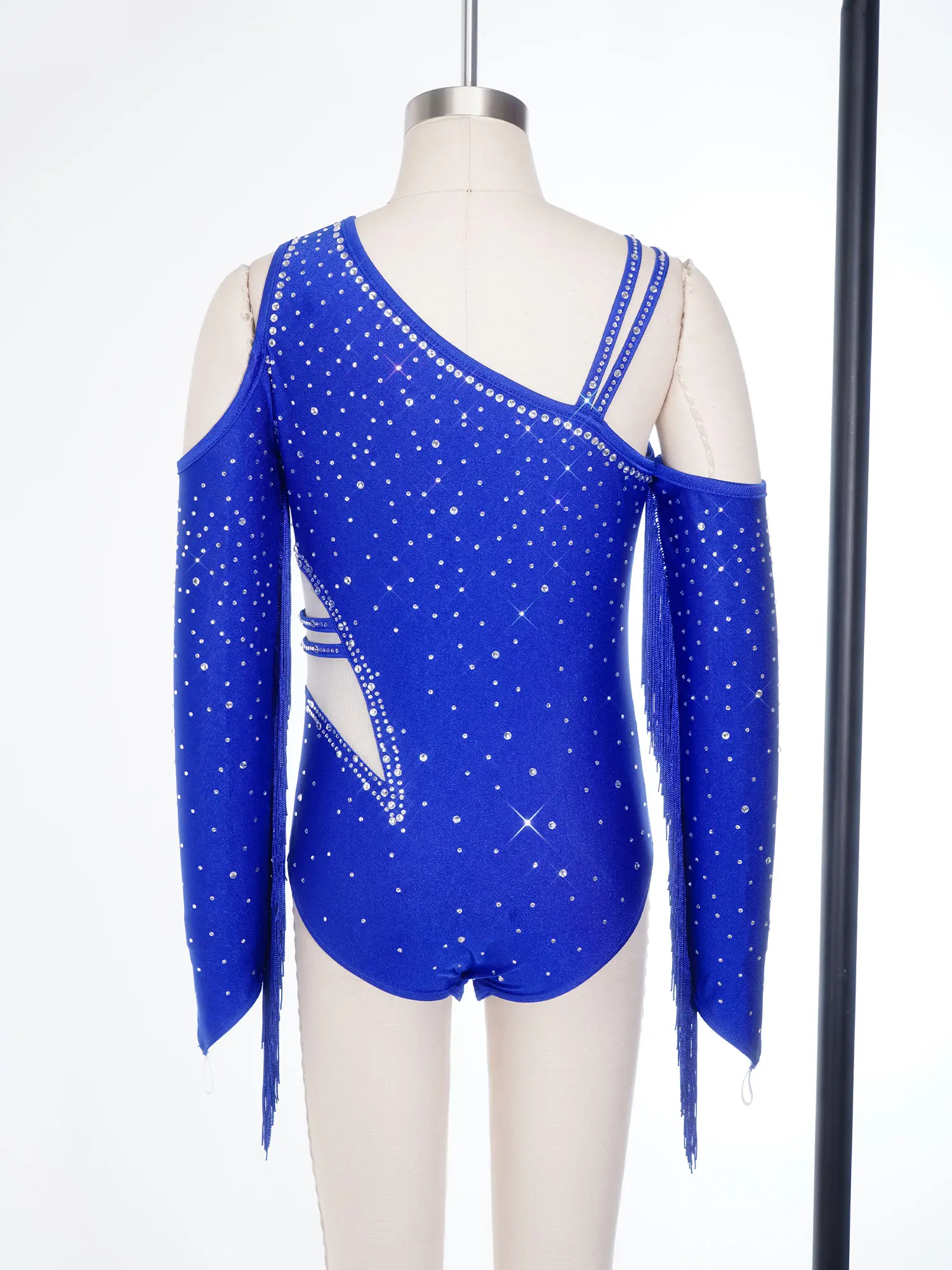 Kids Girls Tassel Leotard Bodysuit Rhinestones Long Sleeve Shining Rhinestones Gymnastics Body Suit Figure Skating Dancewear - view 4
