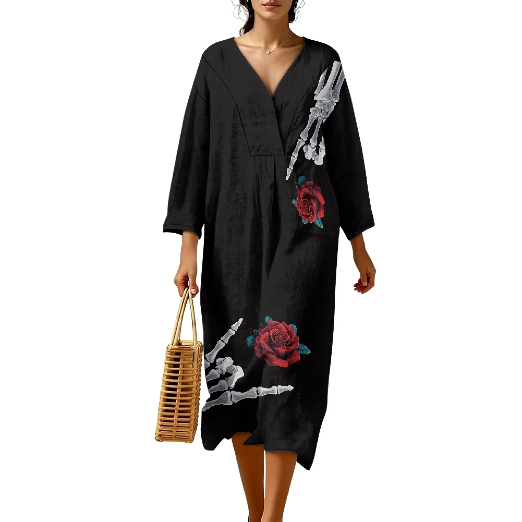 XIXIRIMIDO 2026 Nueva Colección de Vestidos Casuales de Lino para Mujer, Estilo Vintage para Halloween, Cuello en V, Ropa Económica para Fiestas
