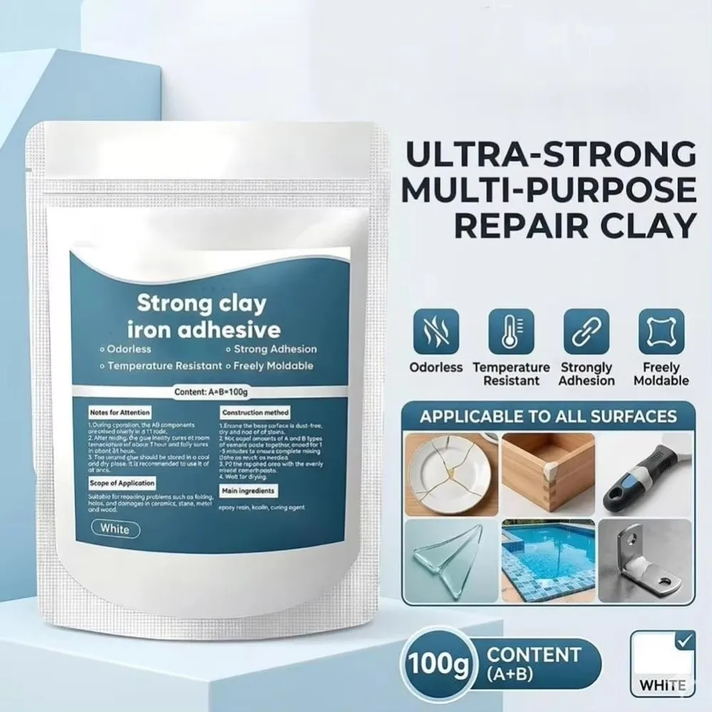 New White Metal Repair Putty Hole Filling Strong Bond Iron Repair Putty AB Repair Putty Epoxy Resin Adhesive Hole Patching