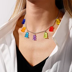 Cartoon Jelly Three-Dimensional Bear Necklace Candy Color Resin Pendant Fashion Creative Sweater Chain Jewelry Birthday Gift