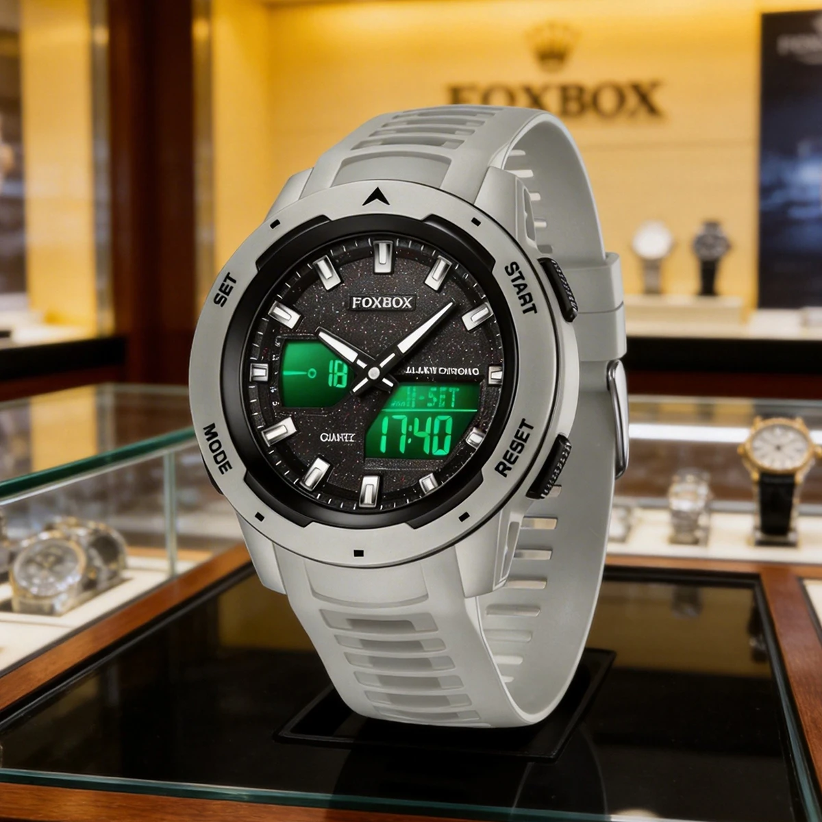 

FOXBOX Mens Watches Countdown Waterproof Alarm Clock Wristwatch Multifunctional Luminous Men Quartz Digital Watch Alarm Clock