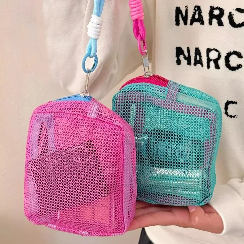 1pc New Small Capacity Key Bags Transparent Cosmetic Bag Square Mesh Storage Portable Mini Zipper Lightweight Cute Purpose Bags