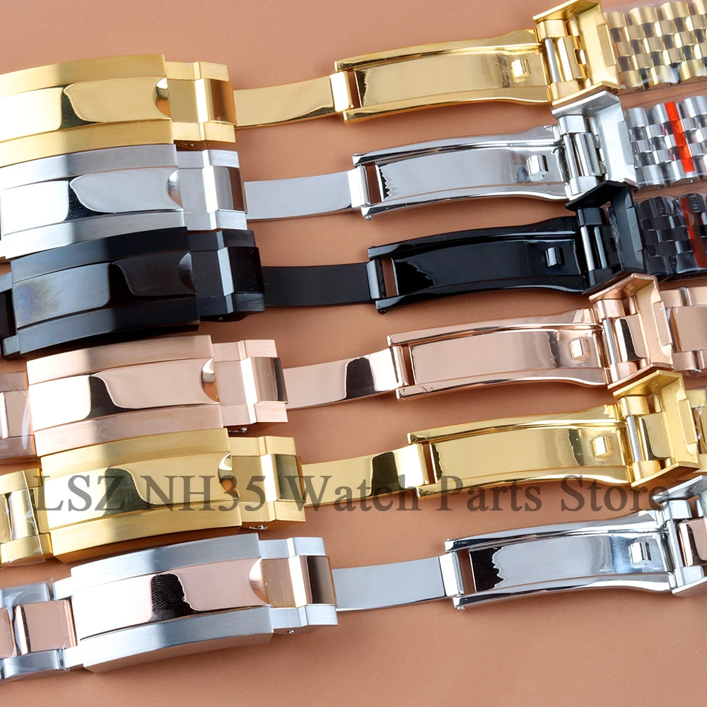 Cinturino per orologio in acciaio 316L da 20 mm Cinturini in oro rosa/nero/argento NH35 Fibbia pieghevole adatta NH35 SUB GMT Log Case Oyster/Jubilee Strap