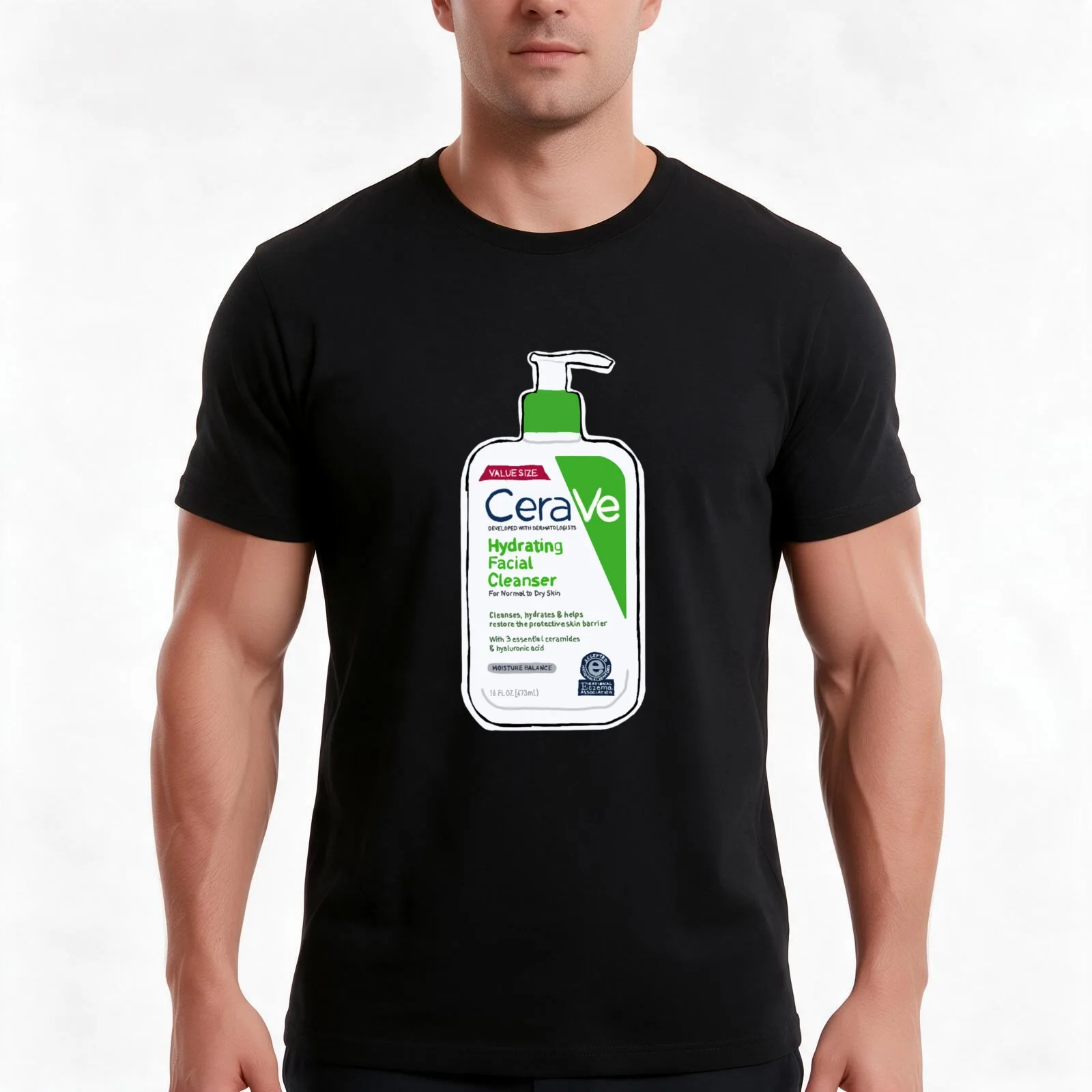 CeraVe Hydrating Cleanser T-Shirt, Summer Casual Cotton Tee, Oversized Streetwear Tops, Vintage Graphic Print, Unisex Men Women