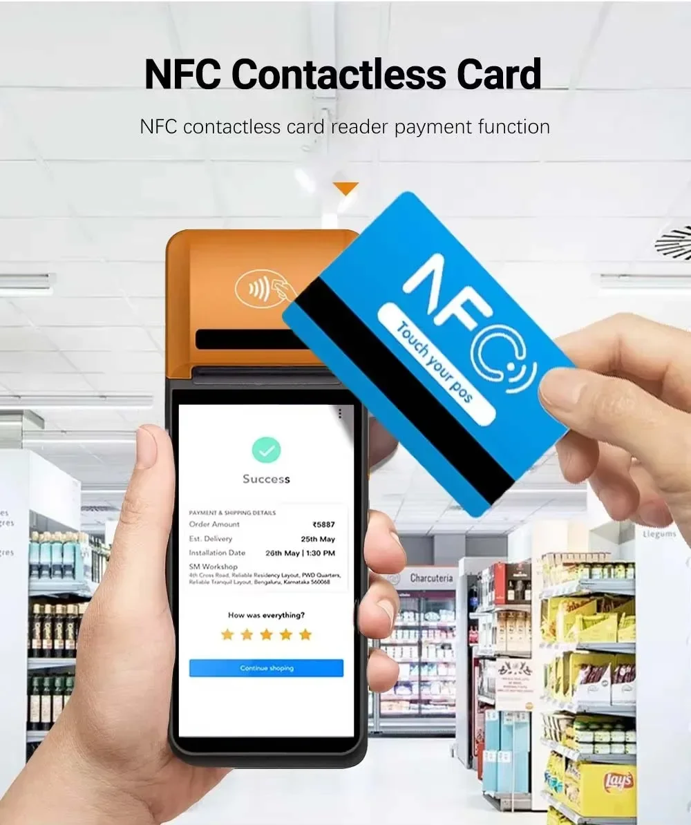 جديد 6 بوصة أندرويد 13 POS محطة مع طابعة 58 مللي متر Loyverse المحمول NFC Rearde 4G WIFI BT اتصال 2D الماسح الضوئي المساعد الشخصي الرقمي