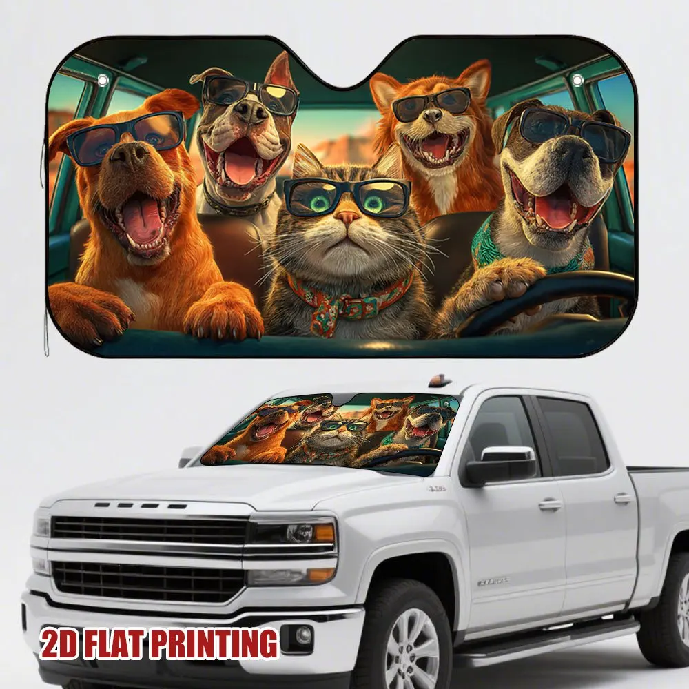 1pc Of Stylish Sunshade For Featuring Cool Cats And Dogs, Designed For Various Weather Conditions And Driving Scenarios