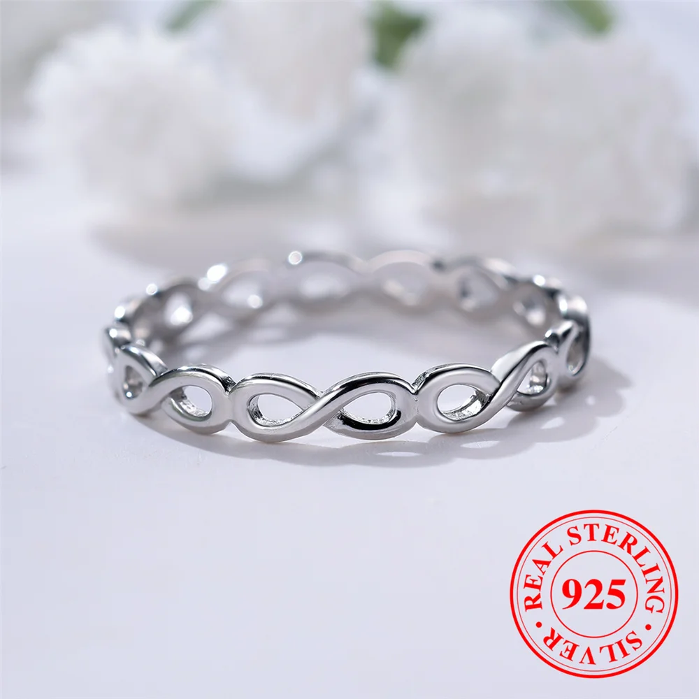 Female Real 925 Sterling Silver Infinity Engagement Ring Vintage Wedding Jewelry For Women