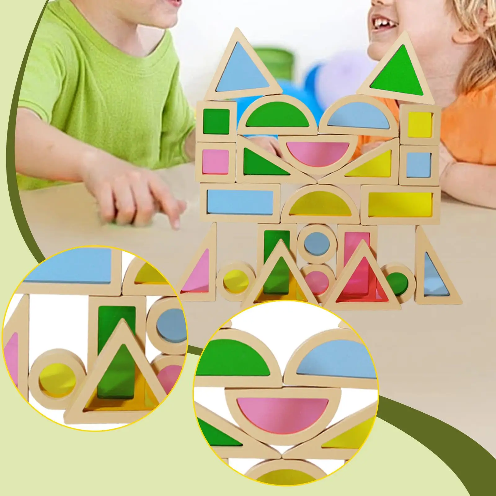 24 Pieces Stacking Building Blocks Geometry Sensory Toy Colorful Color Shape Early Learning for Parent Child Game 2 Year Old