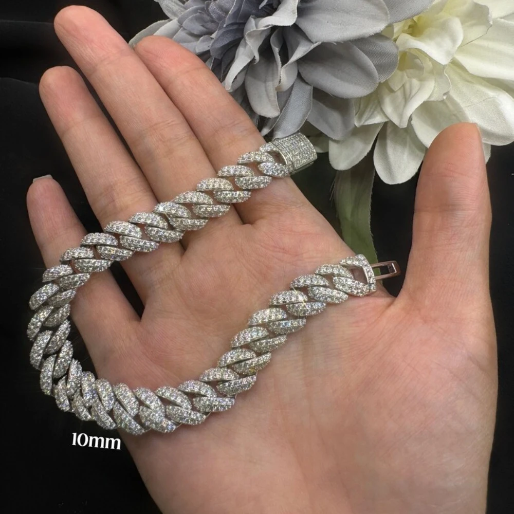 Moissanite Customizable Cuban Chain S925 Silver Iced Out Moissanite Diamond Hiphop Rapper Moissanite Cuban Chain.