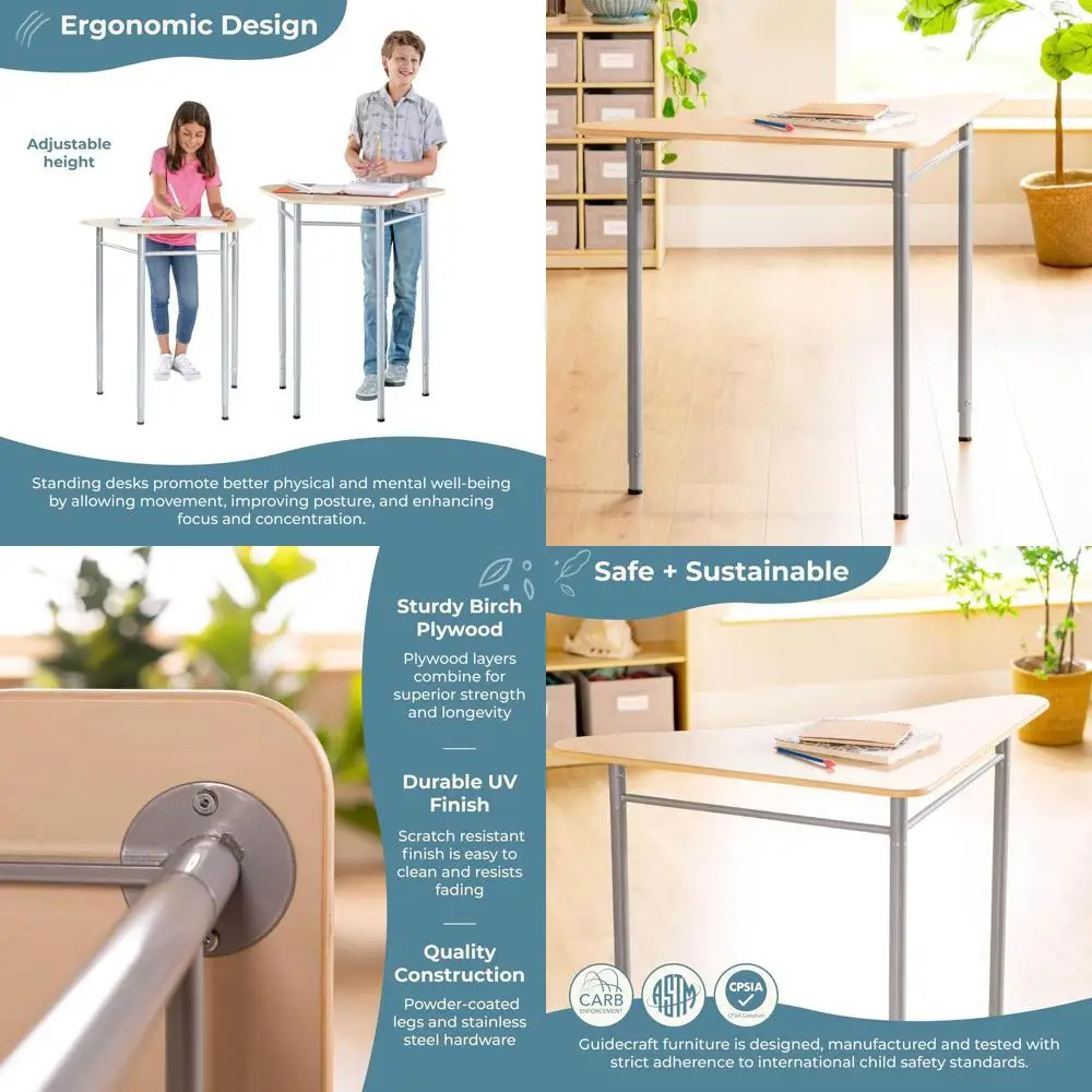 

Регулируемый по высоте деревянный стол для детей и взрослых: прочная металлическая рама, идеально подходит для дома, школы и офиса в небольших помещениях