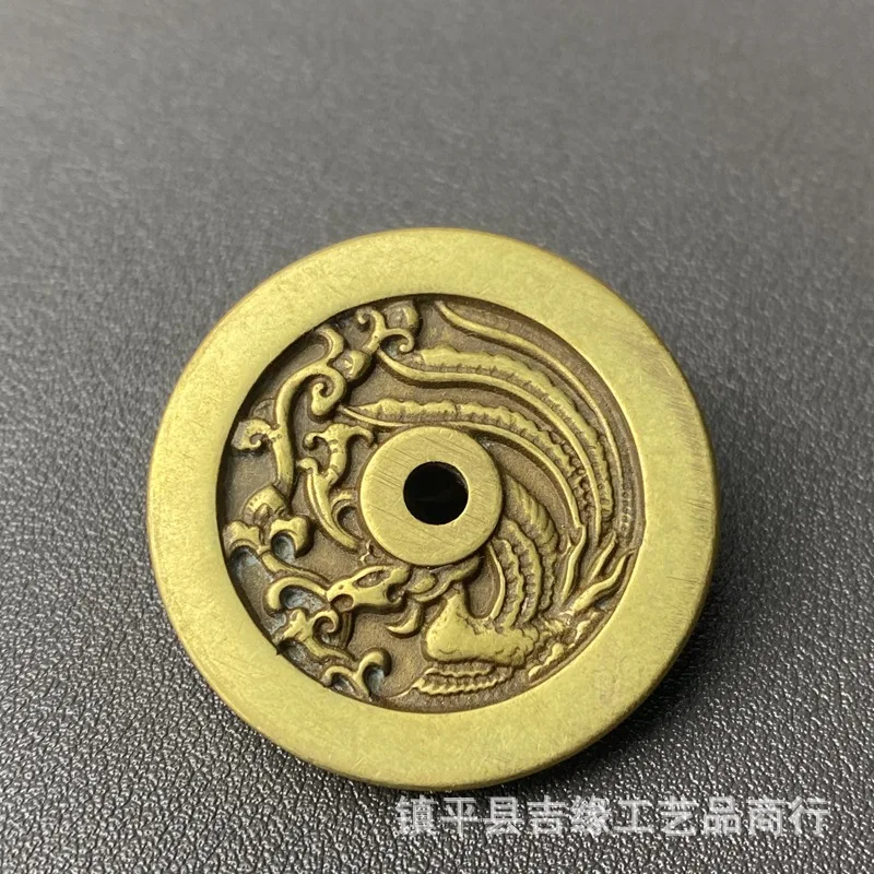 Wholesale Two Pieces Price Yellow Thickened Dragon and Phoenix Money Spend Good Luck Coins Jiyu Money round Hole Pendant Money P