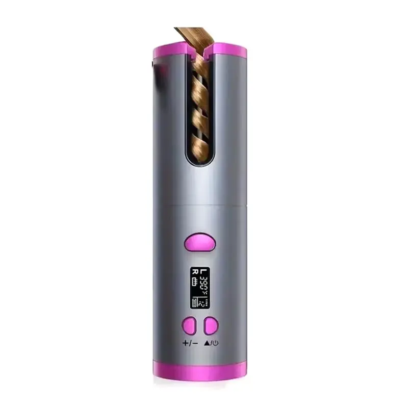 BOFO Rizador de Pelo Automático Inalámbrico Portátil con Barril Giratorio, Control Inteligente de Temperatura, Gris