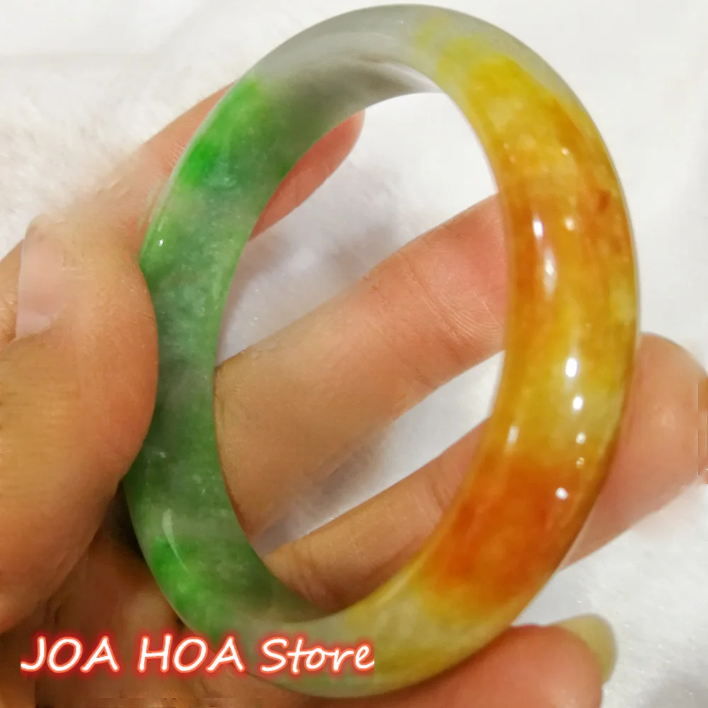New Natural Myanmar A+ Emerald Tricolor Slightly Pretty Jadeite Bangle Exquisite Fashion Jade Bracelet Elegant Fine Jewelry