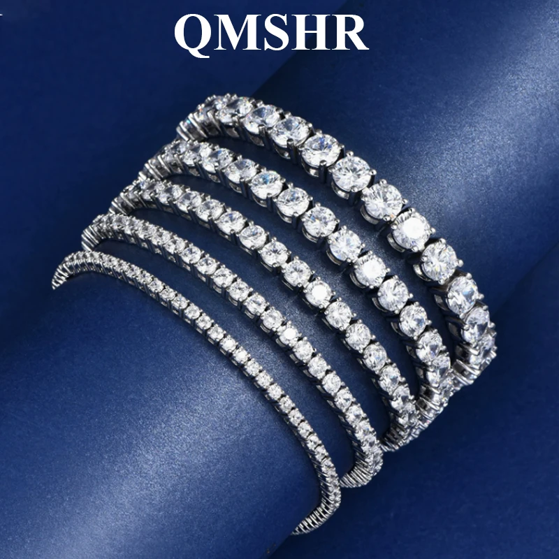 

QMSHR D VVS1 Moissanite Tennis Bracelet Original s925 Sterling Silver Plated 18k White Gold with GRA Bracelets for Women Man