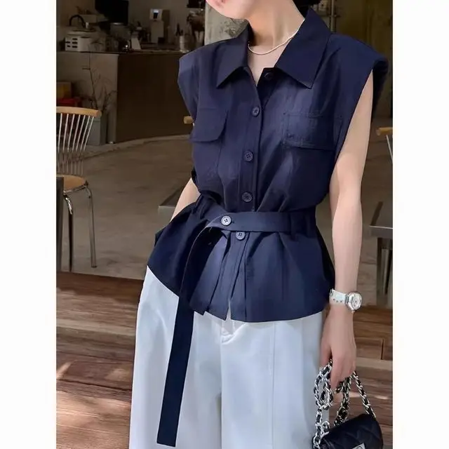 

Темпераментные женские топы, повседневные блузки без рукавов, женская одежда, бандажные рубашки с тонкой талией, свободные модные летние Camisas De Mujer