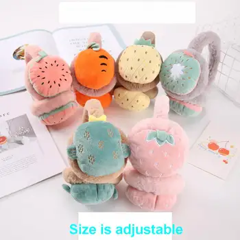 女性と女の子のための冬の毛皮のイヤーマフ,イヤーマフ,ふわふわ,かわいい,フルーツストロベリー,h298