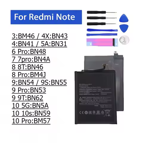 For Xiaomi Redmi Note 3 4X 4 5A 6 Pro 7 7pro 8 8T 9 9S 9 9T 10 5G 10 10s BN43 BN31 BN48 BN4A BM4J BN59 BN5A BM57 Phone Battery