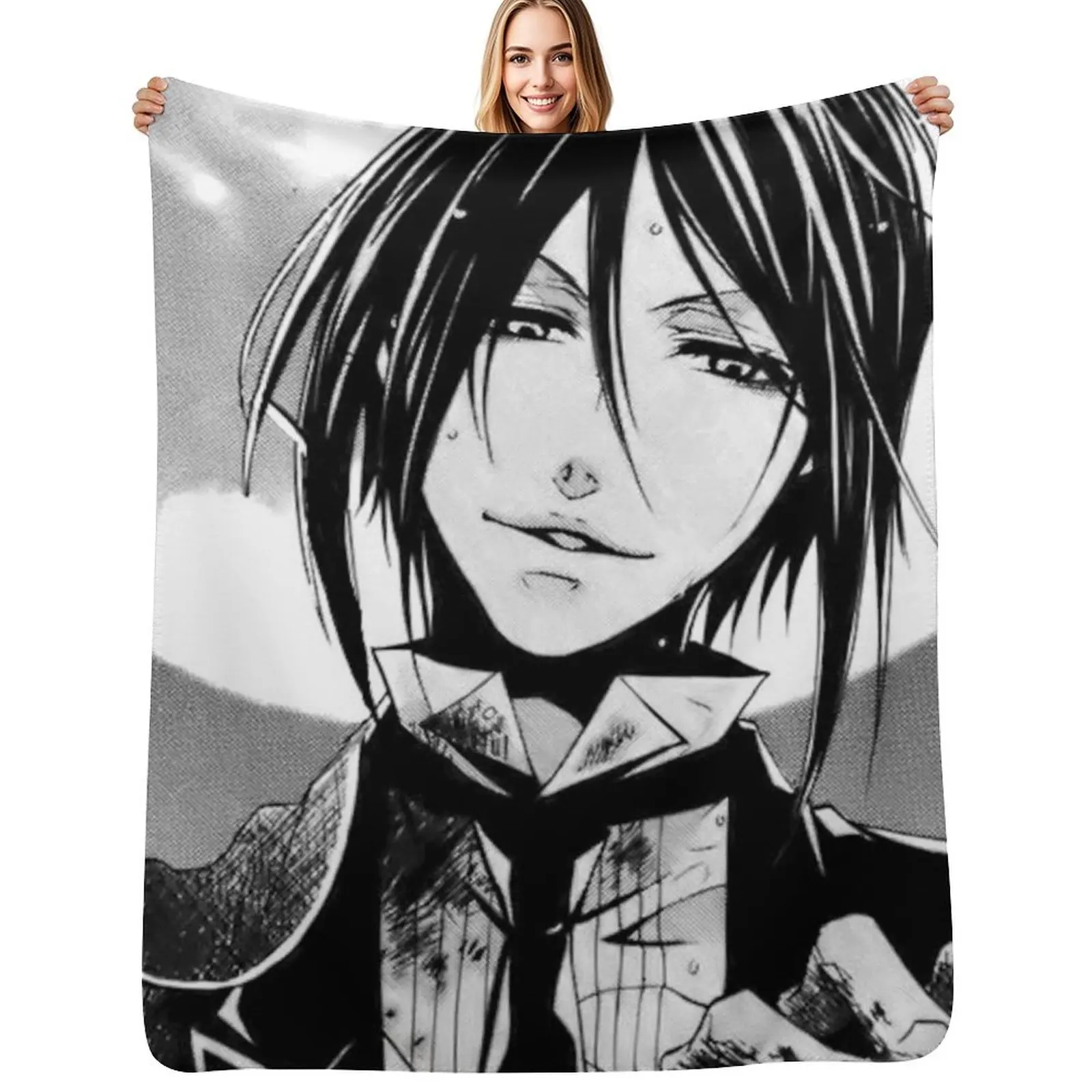 

black butler Sebastian Michaelis full moon manga Throw Blanket Easy Care Comfortable Blanket for Couch