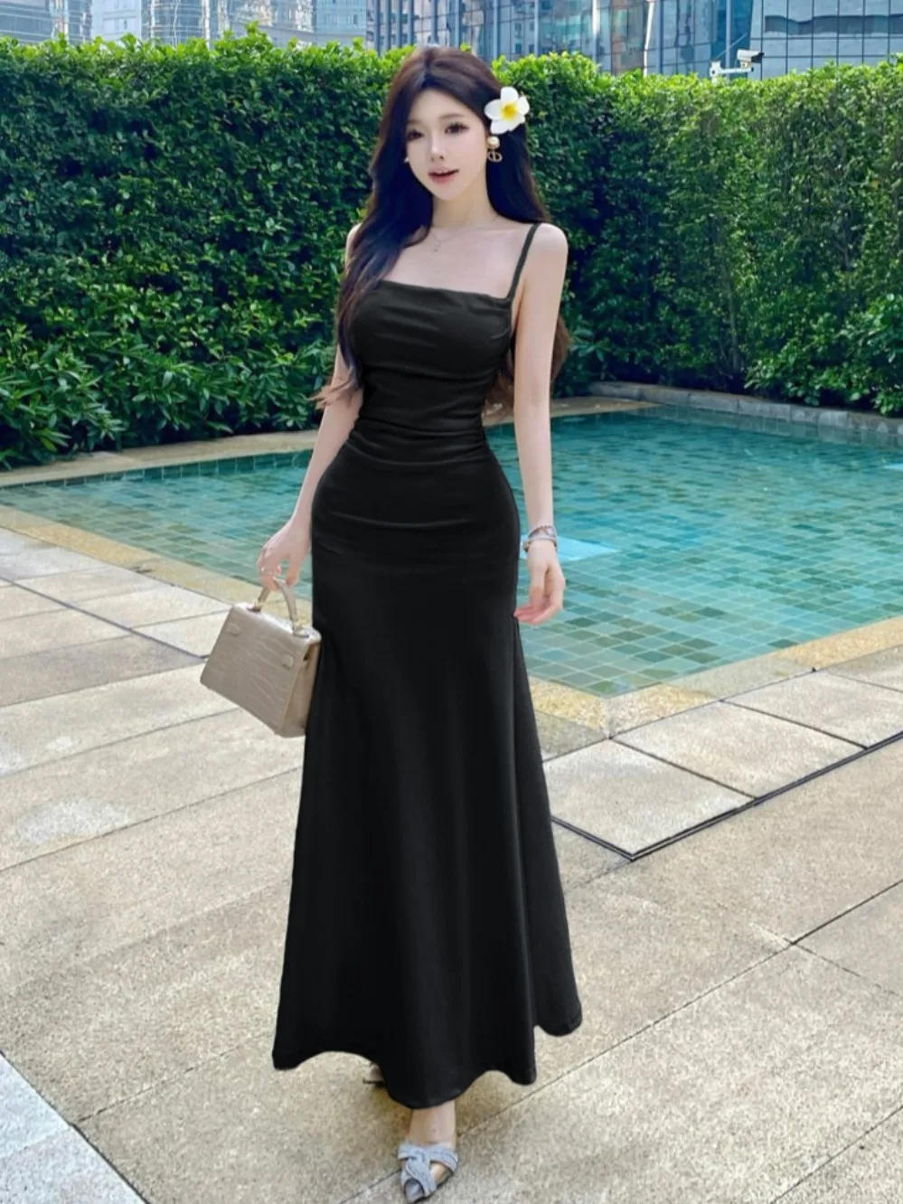 Falda larga sexi de verano para mujer, vestido ajustado con cola de Fi, dulce Sle, cintura media, corte Princ, No Sve, diseño de un solo hombro