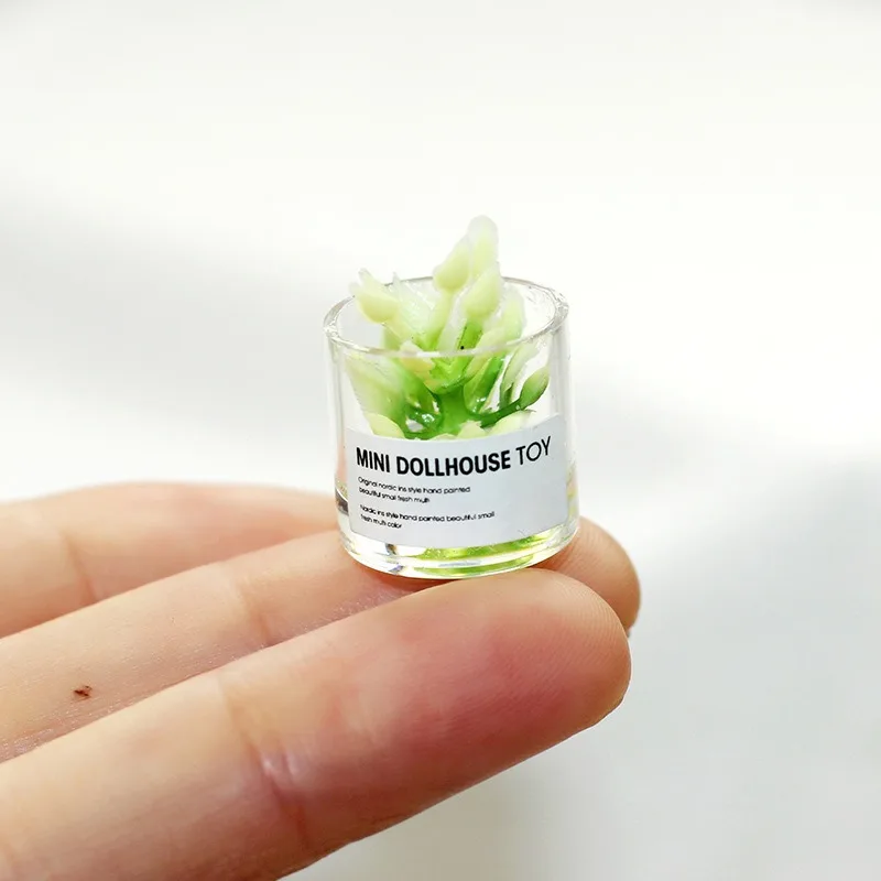 1:12 Dollhouse Accessories Creative Mini Glass Bottle Green Plant Model Miniature Scene Ornament
