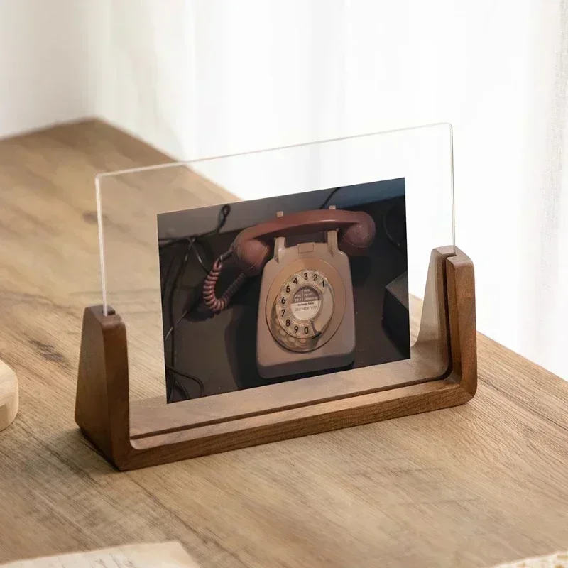 6 Inch Acrylic Picture Frame Wooden Kpop Idol Photo Display Wedding Party Picture Holder Desktop Office Photo Decor Card Holder