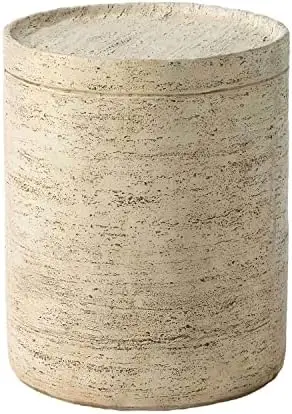 Outdoor Side Tables for Patio, Small Concrete Accent End Table, Stone Round Modern Coffee Furniture, Milky Cement Side