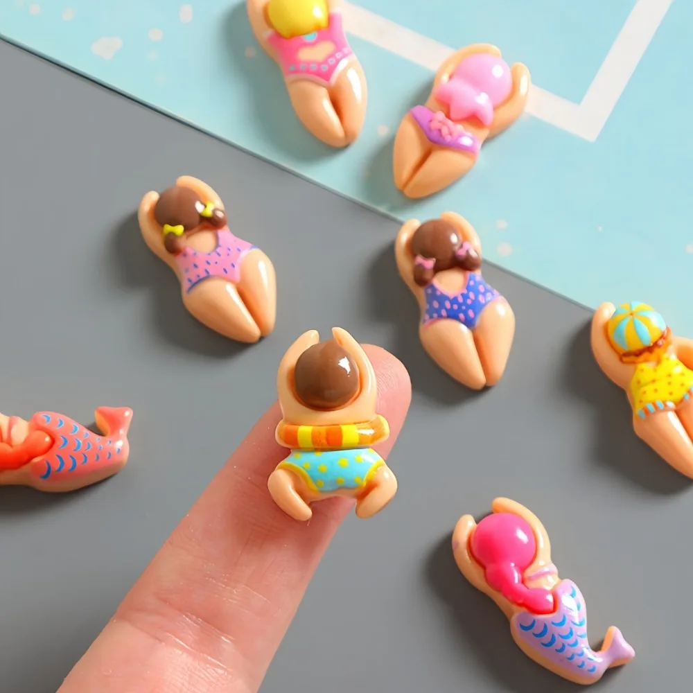 6pcs Cartoon Swimming Figurines Resin Jewelry Accessories for Hair Accessories Holes Shoe Buckles Phone Cases Material Package