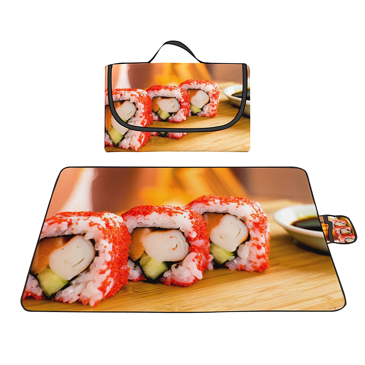 Delicious Sushi Picnic Blanket,Extra Large Outdoor Beach Blanket,Lightweight Handy Mat Tote for Spring Summer Camping,Beach,Park