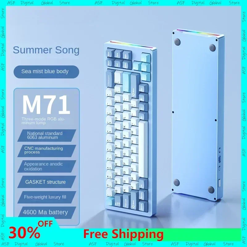 

Original Customized M71 Wireless Bluetooth Three-mode Mechanical Keyboard RGB Side Light 4800mAh Battery E-sports Gamer Keyboard